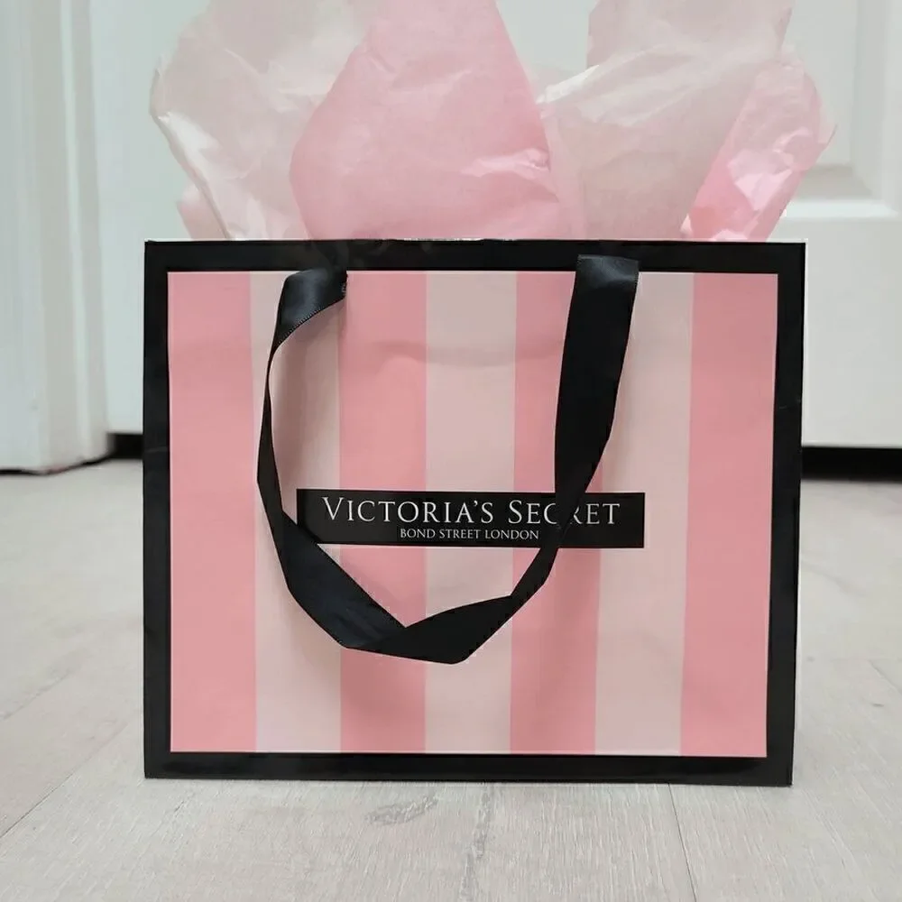 💗 VICTORIA'S SECRET Empty Paper Pink Shopping Gift Bag Cloth Handles w/Tissues